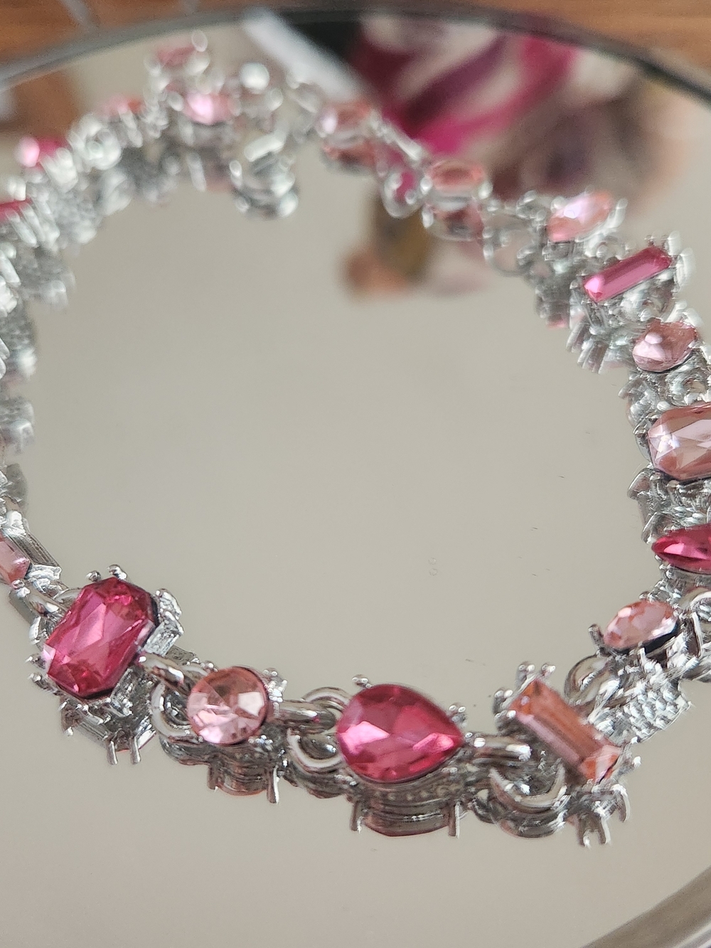 Pink Crystal Bracelet Made With Sparkling Swarovski Crystal In Rhodium Plating
